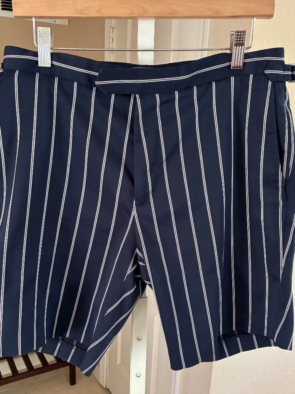 NWOT Reiss Lake Shorts Preppy Navy White Stripes Side Adjusters Men 32 8